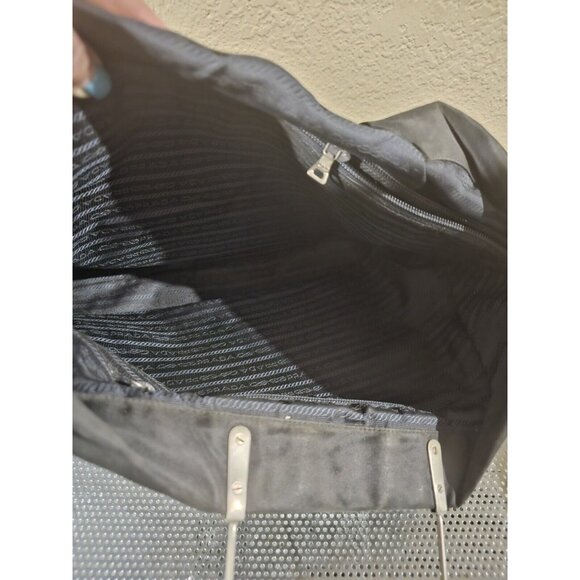 Prada Tessuto Medium Black Nylon Tote Shoulder Bag Metal Handles - Picture 5 of 8